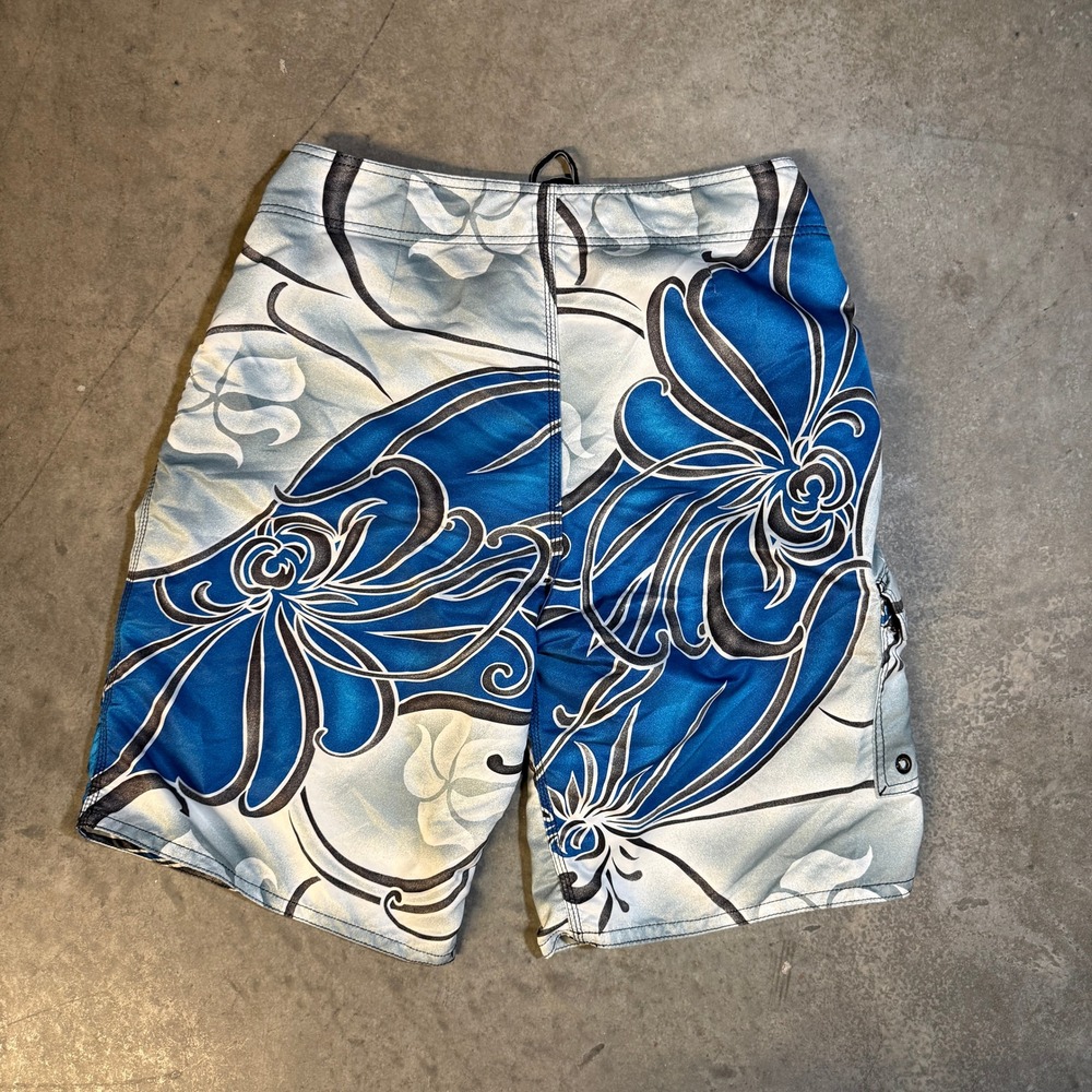 Rusty Mens Board Shorts Blue White Floral Tribal Surf Cargo Pocket Size 34 - Picture 3 of 5